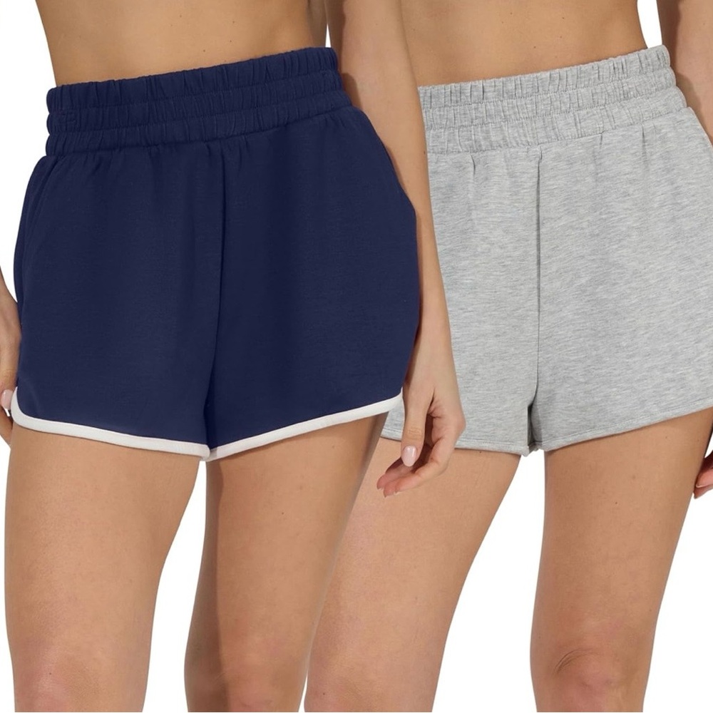90 Degree By Reflex Navy & Gray Athletic Lounge Shorts Duo
